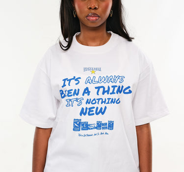 Its nothing New - White Tee (blue print)